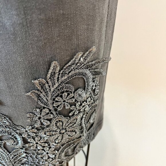 RARE DESIGUAL Grey Denim Sequined and Embroidered Skirt Size 30 - Picture 8 of 10